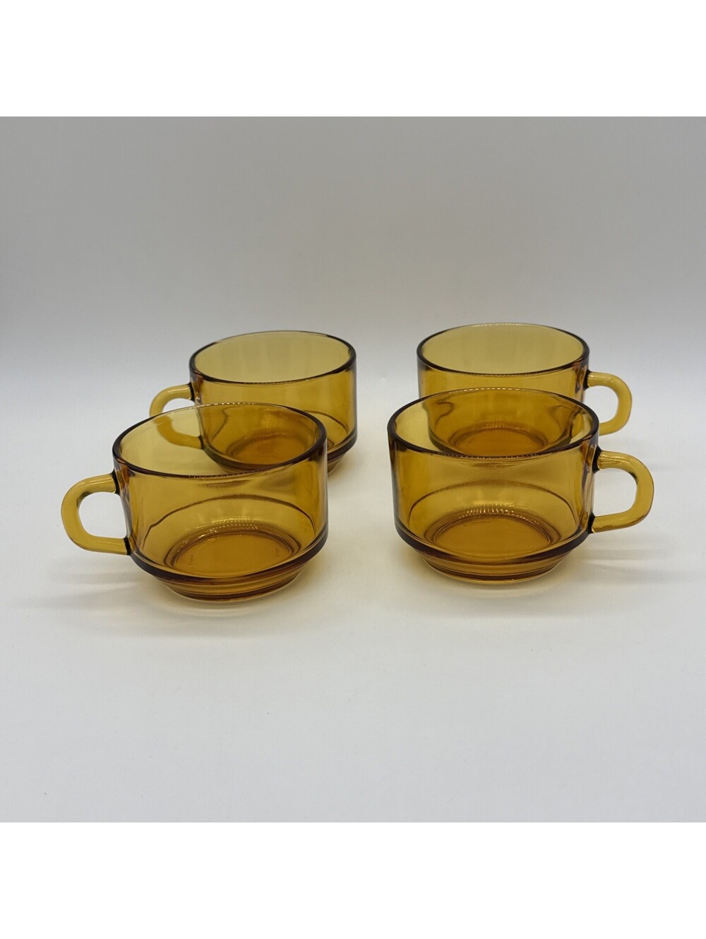 Vintage Vereco France Amber Glass Stacking Tea Coffee Cups Mugs Set of 4